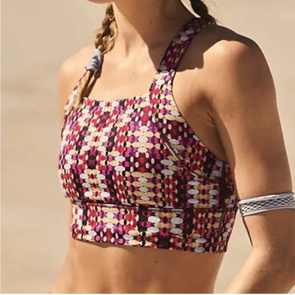 FP Movement by Free People Multicolor Patterned Sports Bra - Pink, White, Yellow